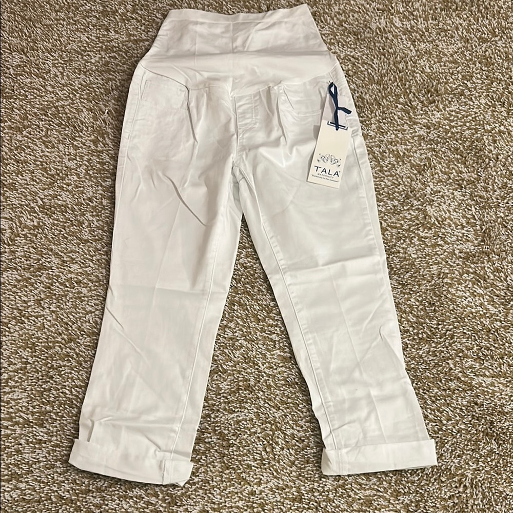 TALLIA White Casual Linen Cropped Bottoms